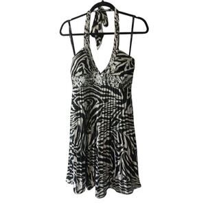 Morgan & Co Dress Zebra Embellished Prom Party Jeweled Medium halter Sequin L